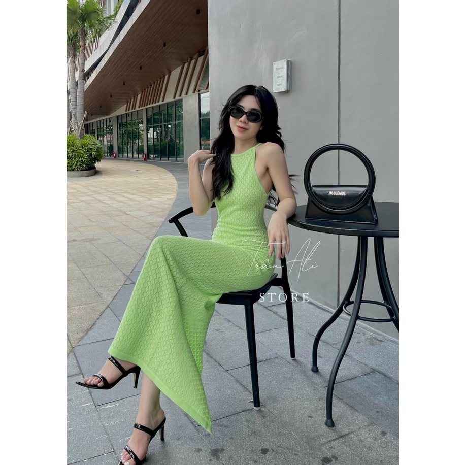 Đầm body sát nách xẻ tà dáng dài chất thun xương cá siêu sang