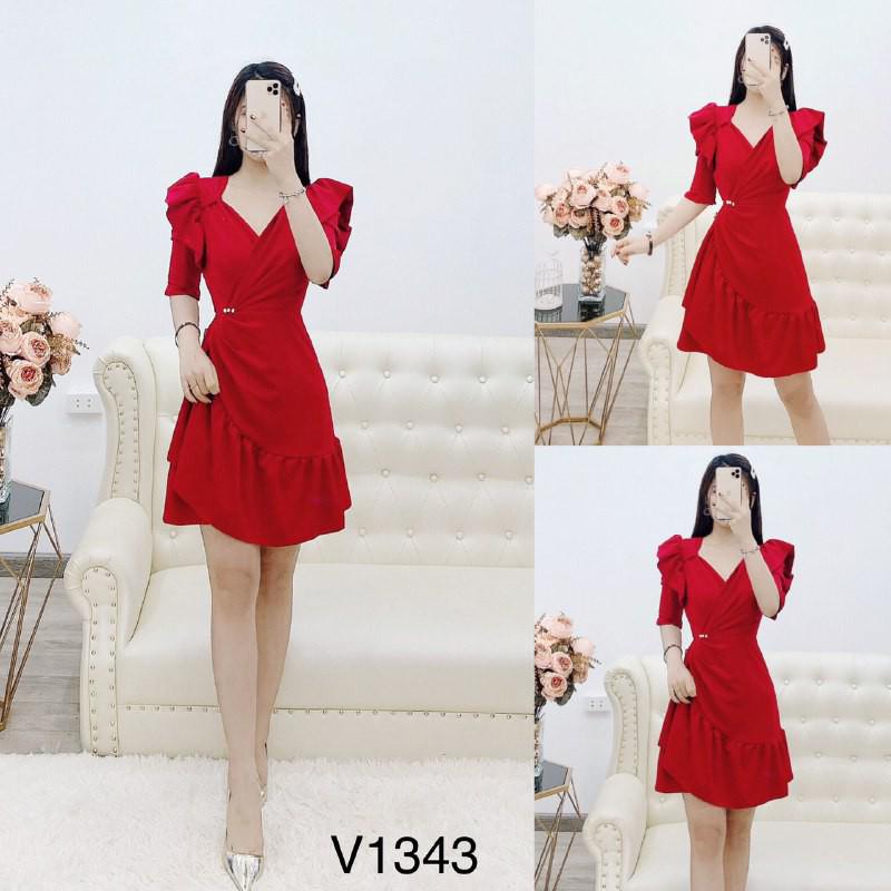 Đầm đỏ dáng suông vạt bèo thiết kế V1343 cao cấp Mie Design kèm ảnh thật
