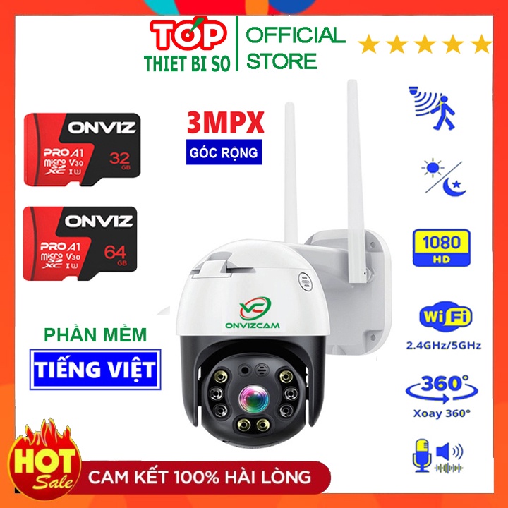 Camera giám sát ONVIZCAM HK30 ngoài trời -Có màu ban đêm -Xoay theo chuyển động  CARECAM 3.0 MPx