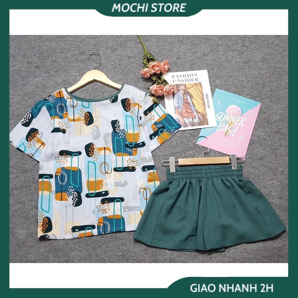 Đồ Bộ Mặc Nhà Nữ, Bộ Ngủ Nữ, Áo Cổ Tròn Chất Lụa Mango Họa Tiết Phối Quần Sọc Lụa Màu Trơn, Form Dáng Rộng Rãi, Chất Liệ | BigBuy360 - bigbuy360.vn