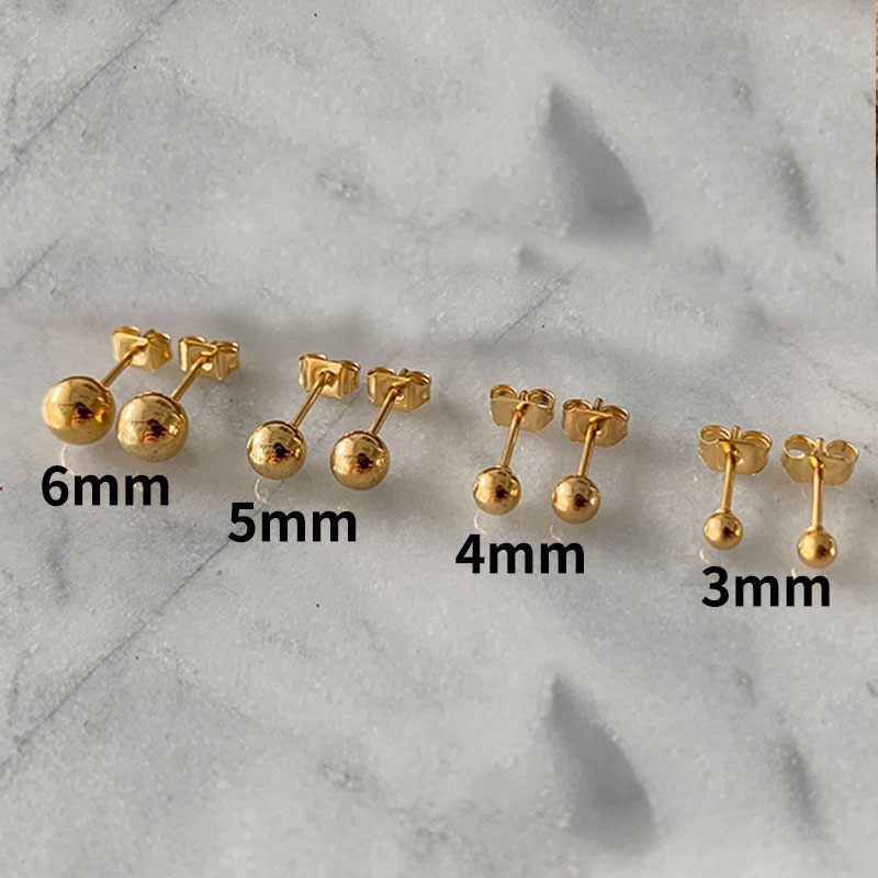 Khuyên tai hạt tròn bằng thép titan đính hạt đậu phong cách Hàn Quốc đơn giản cho học sinh