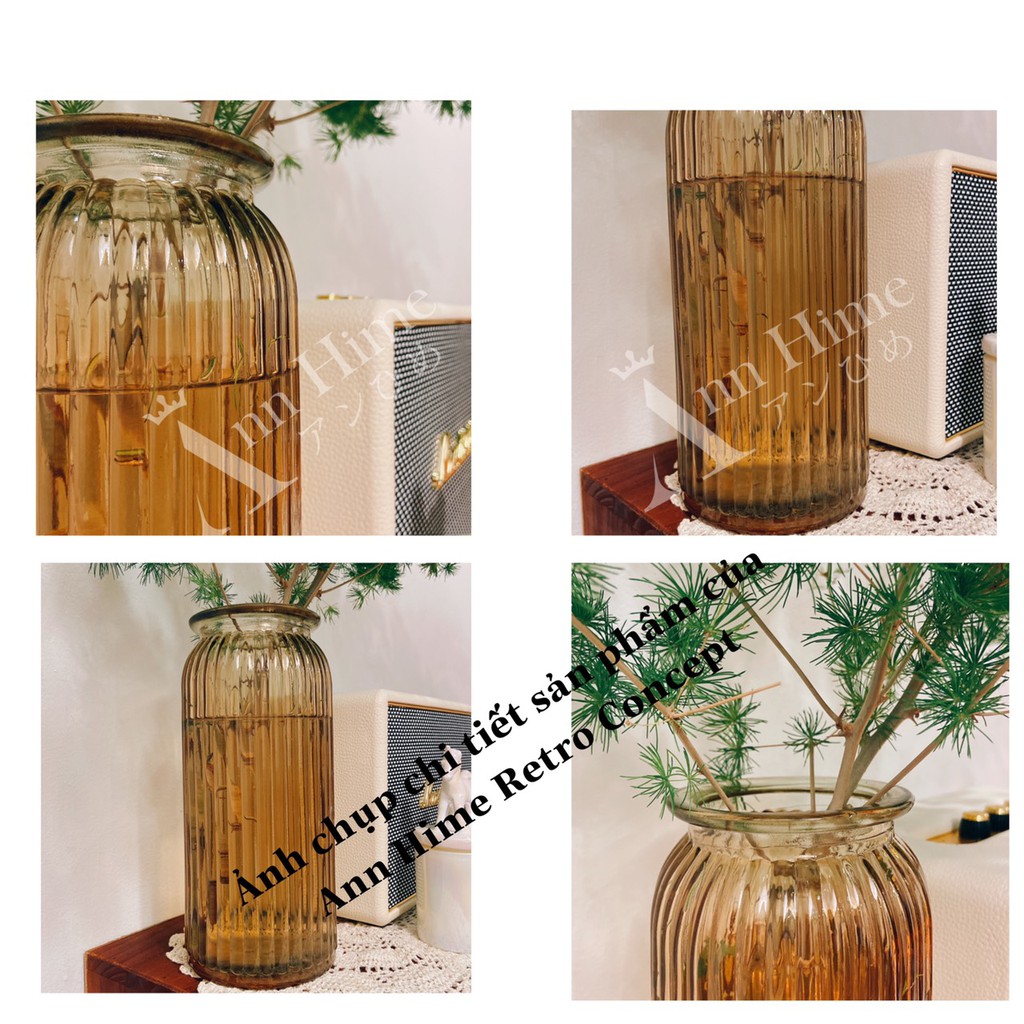 Bình Hoa Lọ Hoa Thủy Tinh Vân Sọc Decor Phòng Khách Phong Cách Vintage Châu Âu Size Lớn 24cm