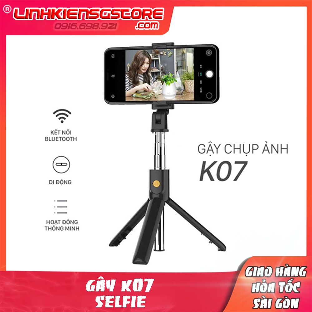 Gậy selfie chụp ảnh 3 chân tripod tự sướng bluetooth K07 tích hợp remote