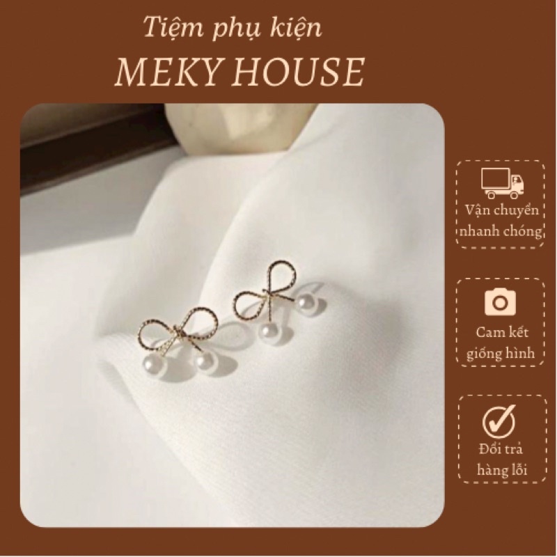 Khuyên tai nữ thiết kế hình nơ gắn ngọc