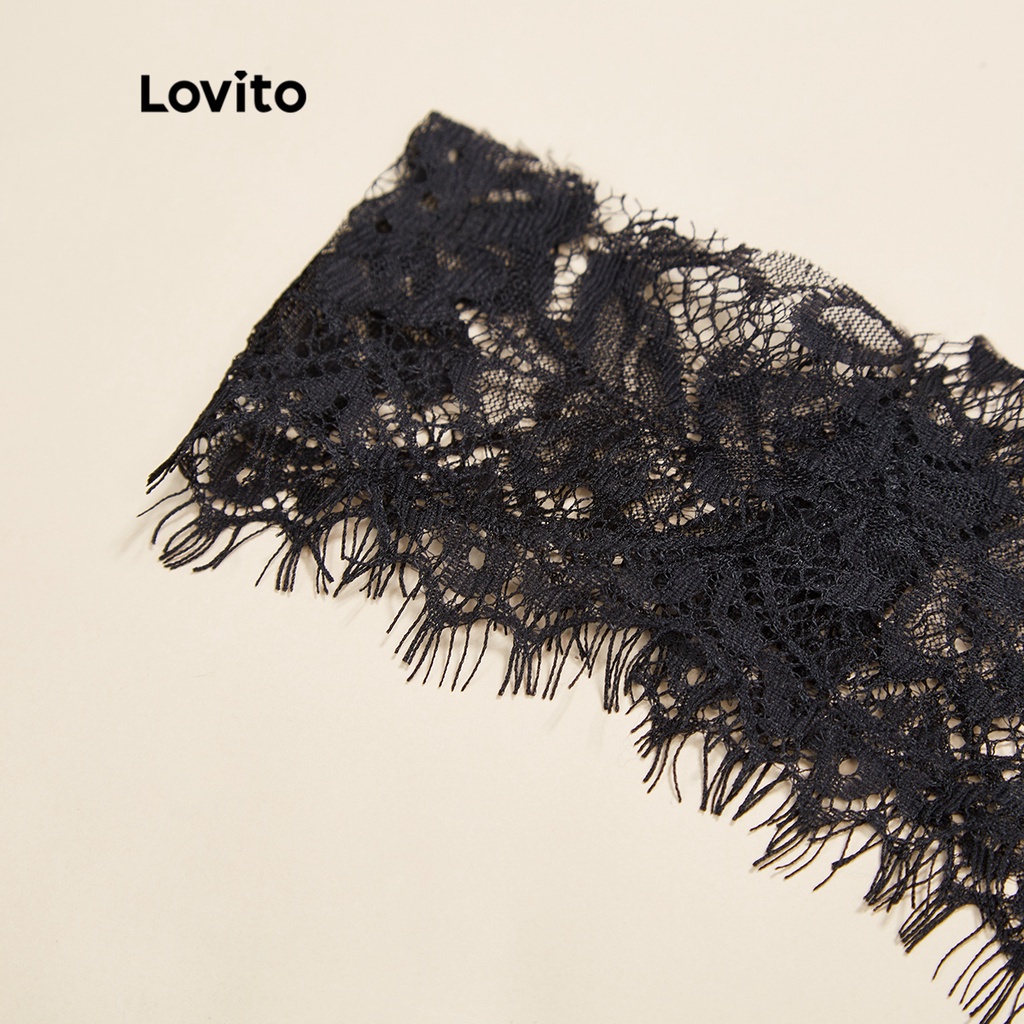 Đồ lót ren Lovito với dây đeo trễ vai không có miếng đệm sexy L17X614 (Trắng / Đen)