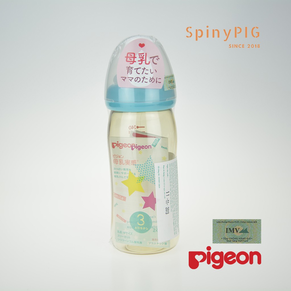 Bình sữa Pigeon cổ rộng PPSU 160ml 240ml 100% chính hãng có tem nhập khẩu phân phối bởi đại lý chính hãng trên nhãn