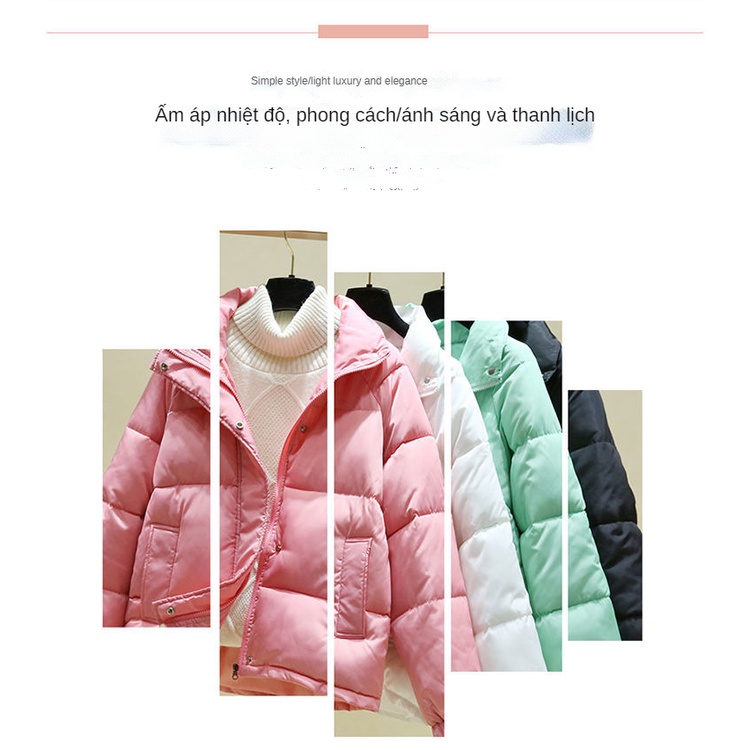 Áo khoác phao cotton cổ đứng dáng rộng phong cách Hàn Quốc thời trang mùa đông cho nữ