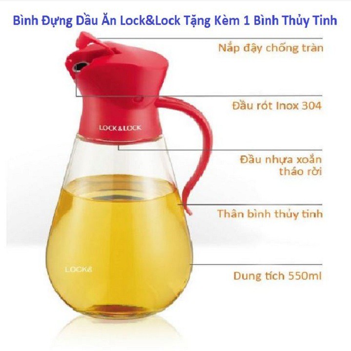 Bình Đựng Dầu Ăn Lock&amp;Lock Tặng Kèm 1 Bình Thủy Tinh