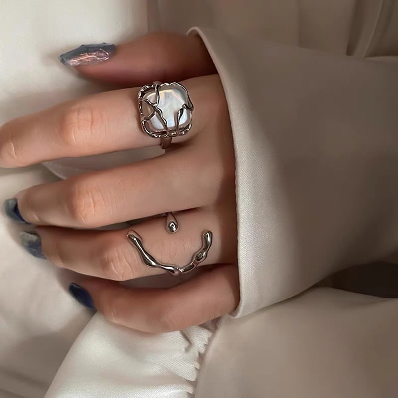 Mới Set Nhẫn Hở Đính Ngọc Trai Và Kim Loại Sang Trọng Cho Nữ
