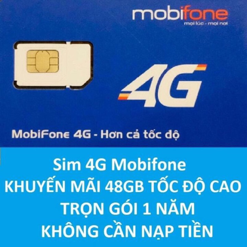 SIM 4G Mobifone MDT250A- 4GB/THÁNG. Dùng DATA trọn gói 1 năm không nạp tiền