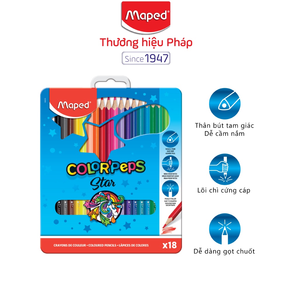 Chì màu Maped Color'peps hộp thiếc - 18 màu/hộp