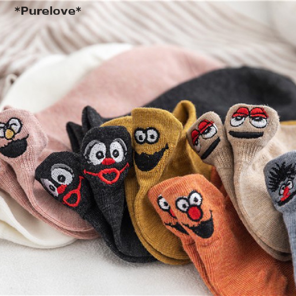 Đôi Vớ Cotton Thêu Hình Mặt Cười Đáng Yêu Dành Cho Nữ