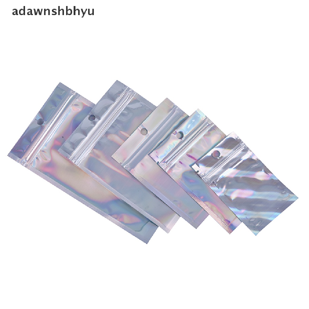 adawnshbhyu 10Pcs Iridescent Zip lock Pouches Cosmetic Plastic Laser Holographic Zipper Bags VN