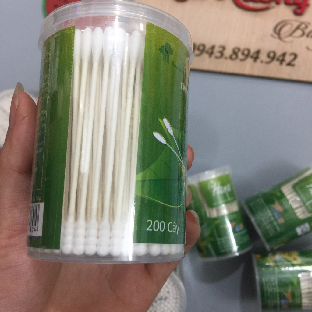 Tăm Bông Hana Hộp tròn Lõi Giấy dành cho sơ sinh 200que