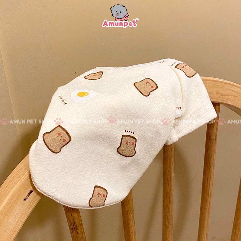 Áo Thun Cho Chó Mèo Hoạ Tiết Bánh Mì Dễ Thương Phong Cách Hàn Quốc Chất Mềm Mại Thời Trang Quần Áo Thú Cưng Amun Pet