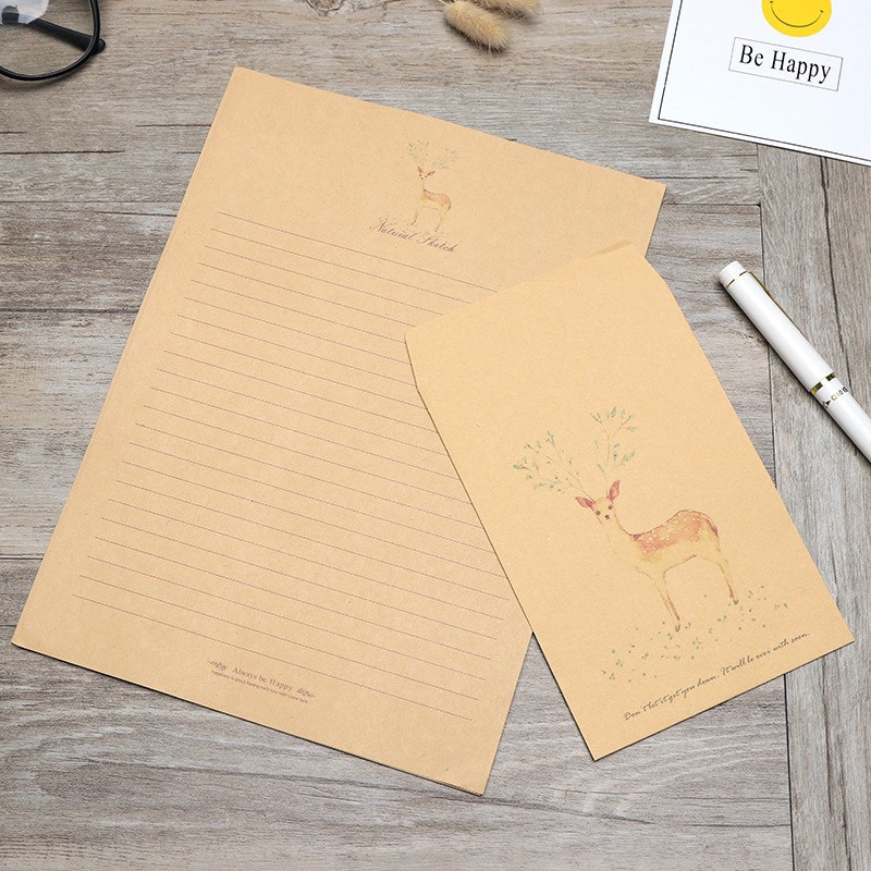 Bộ 2 giấy viết thư Kraff họa tiết Vintage kèm phong bì