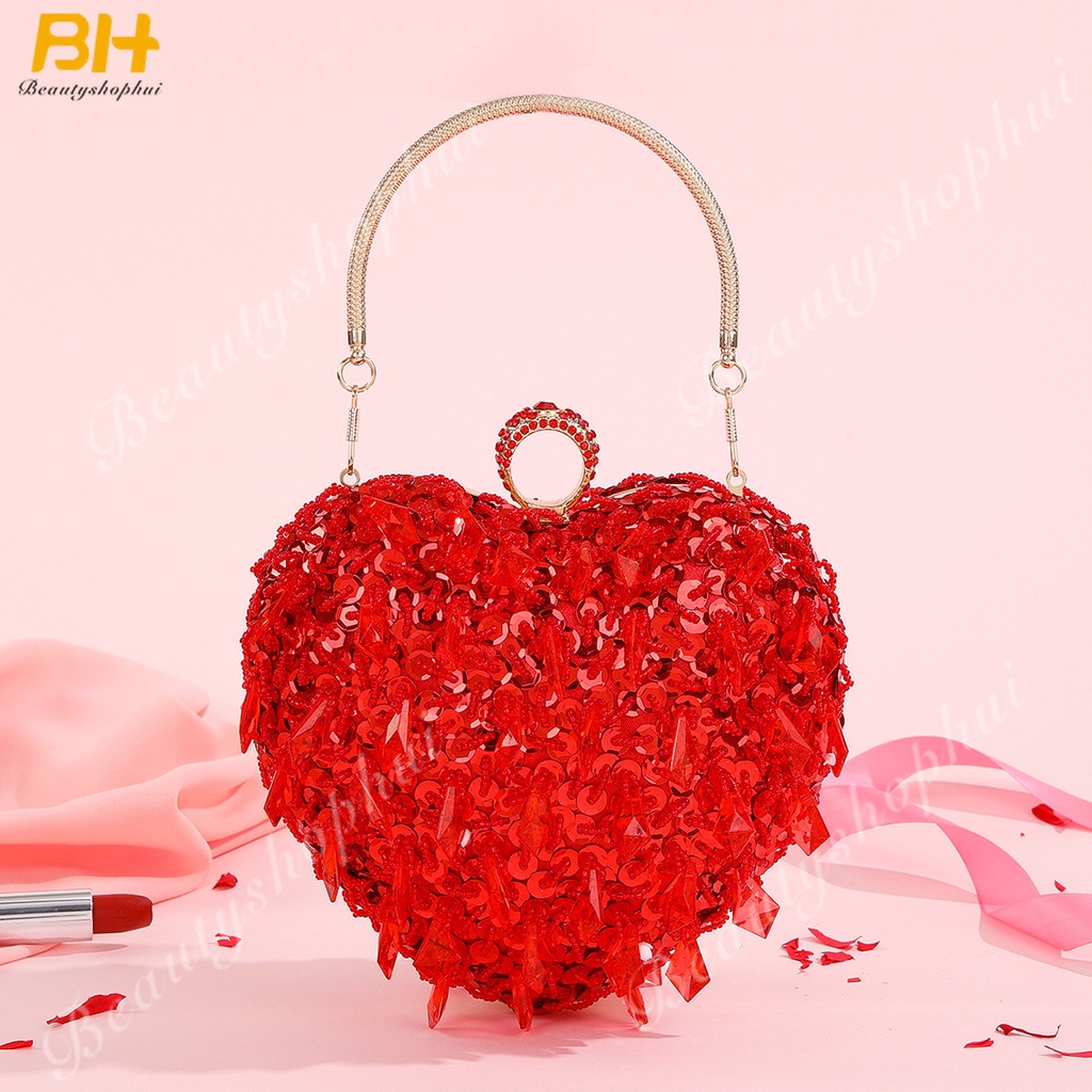 Ví Cầm Tay Thêu Họa Tiết Trái Tim Đính Hạt 2022 Thời Trang Dự Tiệc Cho Nữ