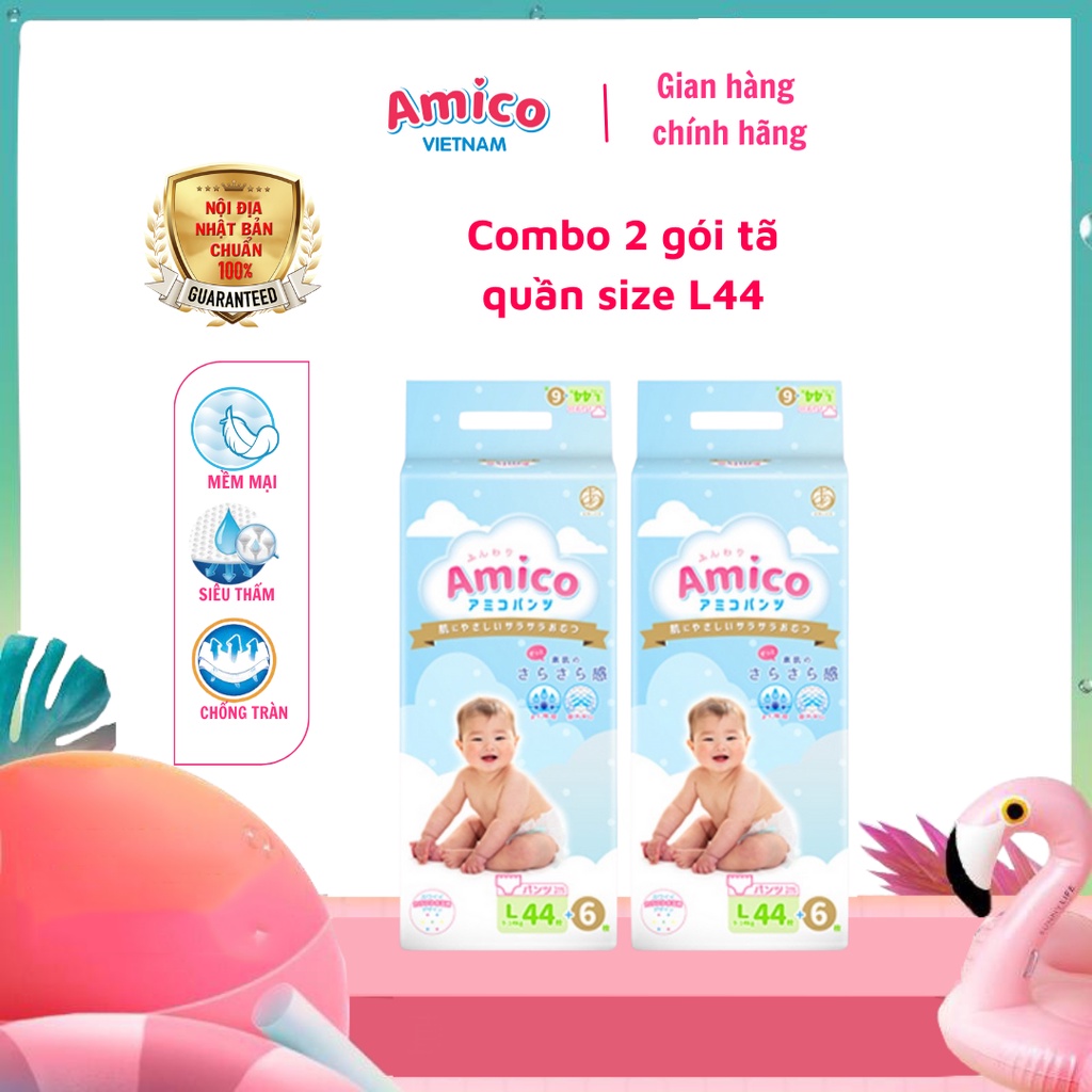 Bỉm - Tã quần Amico combo 2 gói size L 44 + 6 miếng (Cho bé 9 - 14kg)