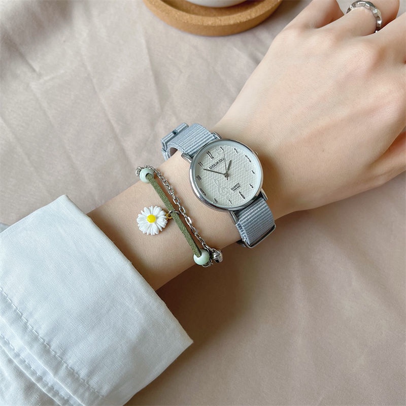 Mới Đồng Hồ Nữ Dây Vải Dệt Phong Cách Hàn Quốc Đơn Giản Chống Thấm Nước