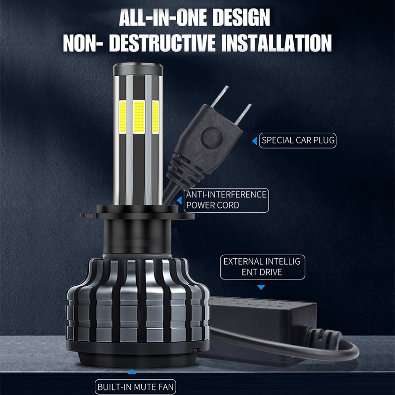 Set 2 Đèn Pha H1 H3 H4 H7 9005 9012 H8 12V 110W 22000LM 6 Mặt Siêu Sáng Dành Cho Ô Tô