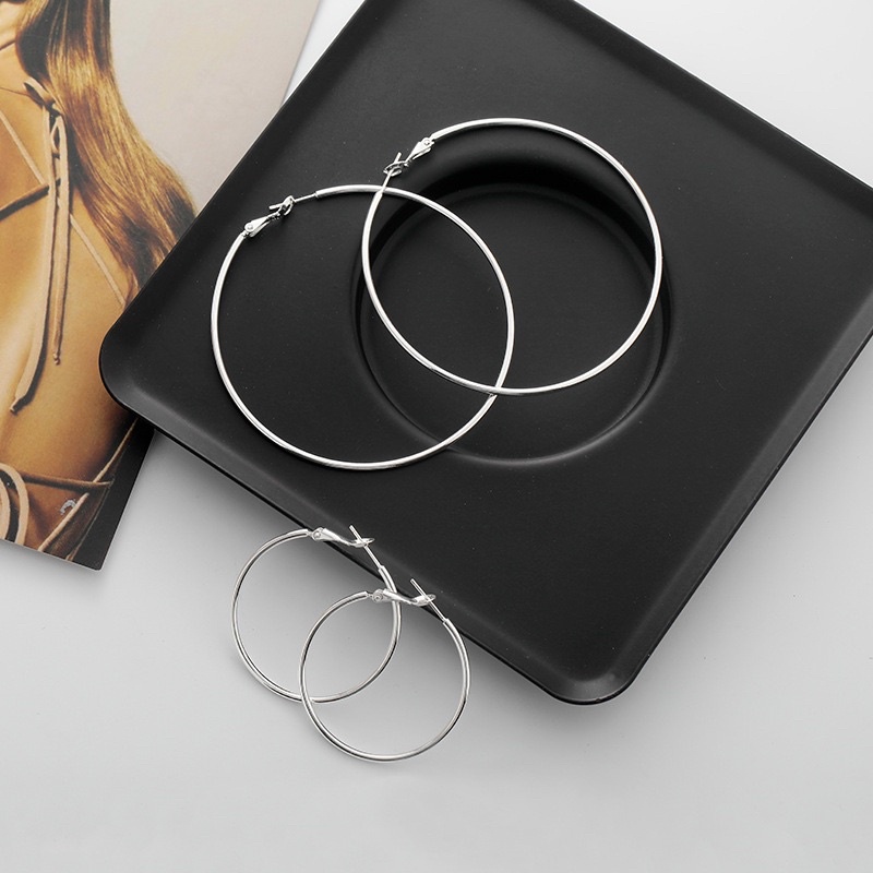 Khuyên tai nữ vòng tròn cỡ lớn bạc 925 CHILLEE KT