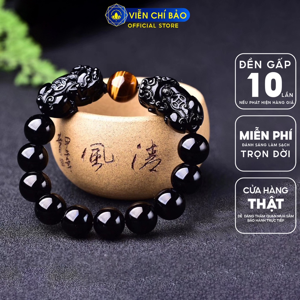 Vòng tay đá phong thủy Tỳ Hưu đôi đen chất liệu đá tự nhiên thời trang phụ kiện trang sức Viễn Chí Bảo V000219