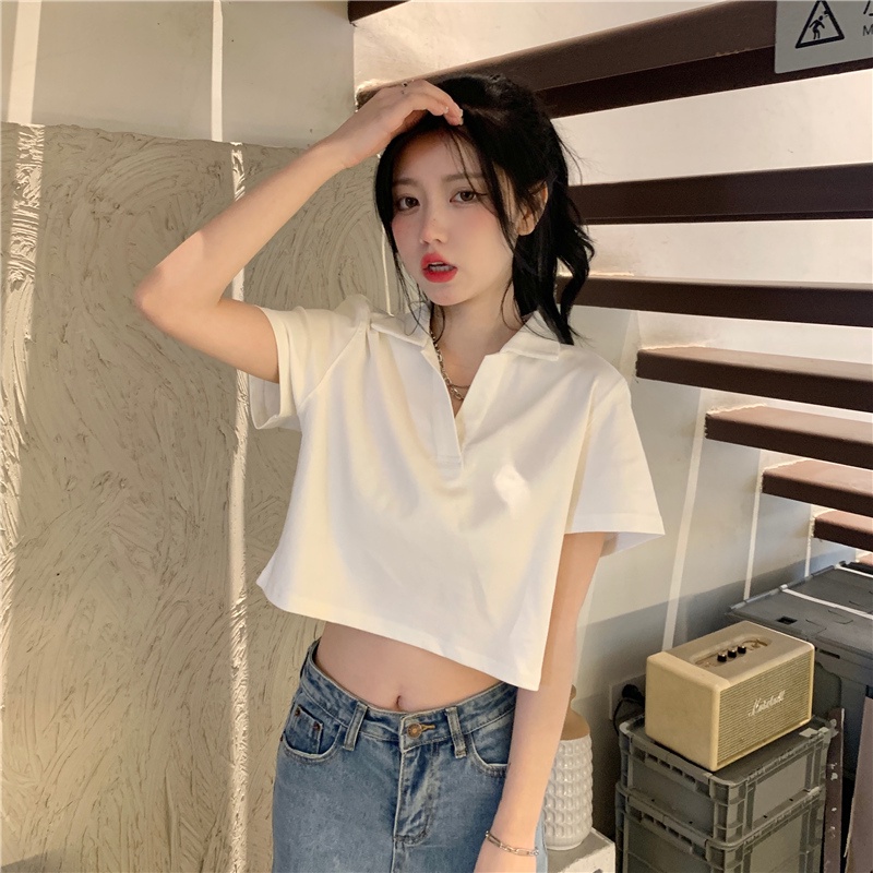 Áo polo croptop MACDOME nữ có cổ vải cotton co giãn thoáng mát croptop ngắn tay thun đẹp PL001