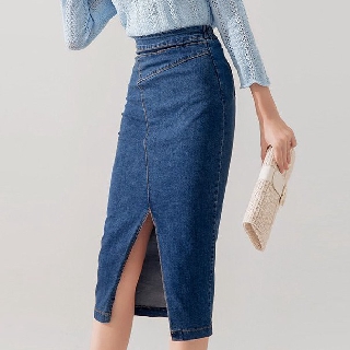 Chân váy jeans dài cắt lệch xẻ trước nữ Air Space - 2020122001