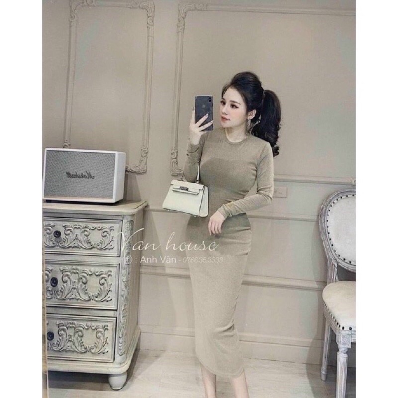 [Mã SKAMLTSM11 giảm 10% đơn 99K] Váy tăm body dài tay chất liệu co giãn bo dáng dài siêu xinh | BigBuy360 - bigbuy360.vn