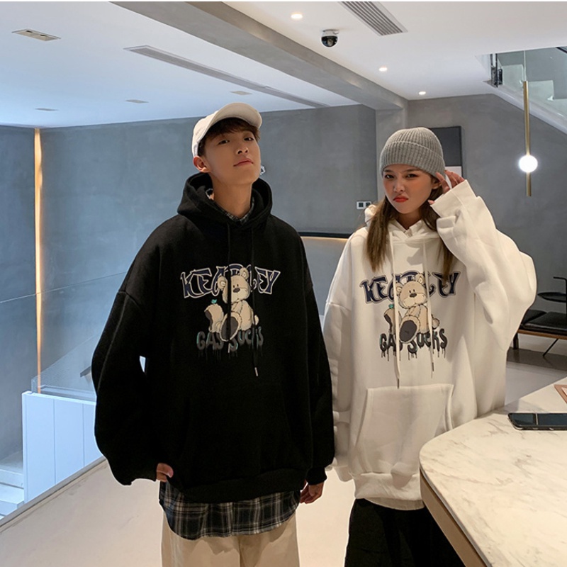 Áo hoodie tay dài in hình gấu thời trang thu đông