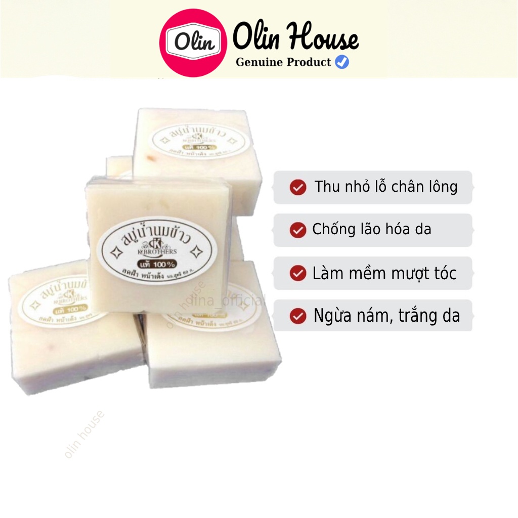 Xà phòng cám gạo Thái Lan 65g giảm mụn, trắng da, chiết xuất cám gạo tự nhiên Olin House