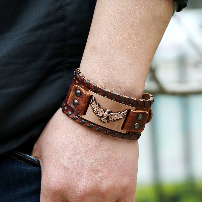 Vòng Tay Dây Da Bện Phong Cách Viking Cổ Điển Mới