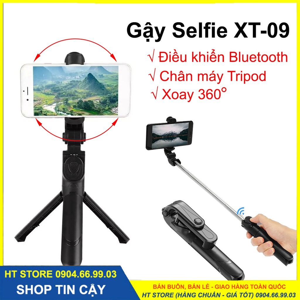 Gậy Chụp Ảnh Tự Sướng XT09 3in1, có Bluetooth ,3 Chân Đa Năng, Chụp Hình Selfie, Giá đỡ điện thoại livestream