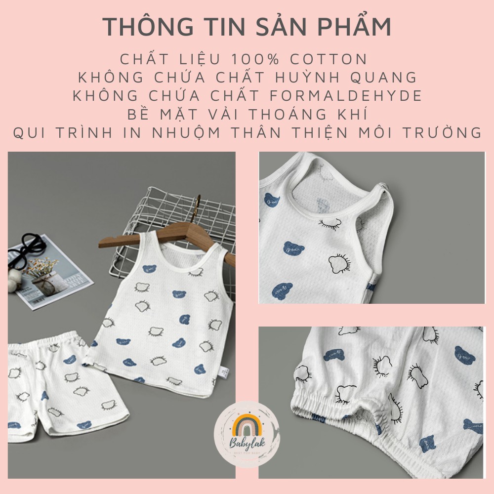 Đồ bộ quần áo thun cotton dành cho bé trai, bé gái mặc nhà mùa hè - Mẫu không tay 2 - Size từ 4 đến 16kg