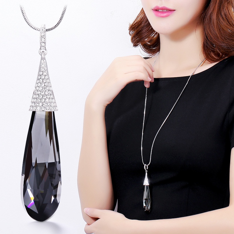 Vòng cổ ETRENDY dáng dài mặt hình giọt nước đính đá pha lê thời trang cho nữ