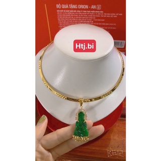 kiềng cổ nữ mạ vàng kèm mặt phật quan âm đá xanh hộ mệnh may mắn tài lộc htj