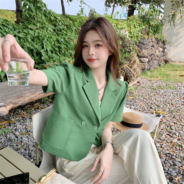 Áo khoác vest NZN tay ngắn màu trơn phong cách Hàn Quốc cho nữ