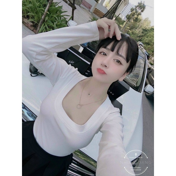 Áo thun dáng ôm cổ U dài tay, Áo kiểu cổ vuông ôm body co giãn CS1169 - NhiNhi Shop