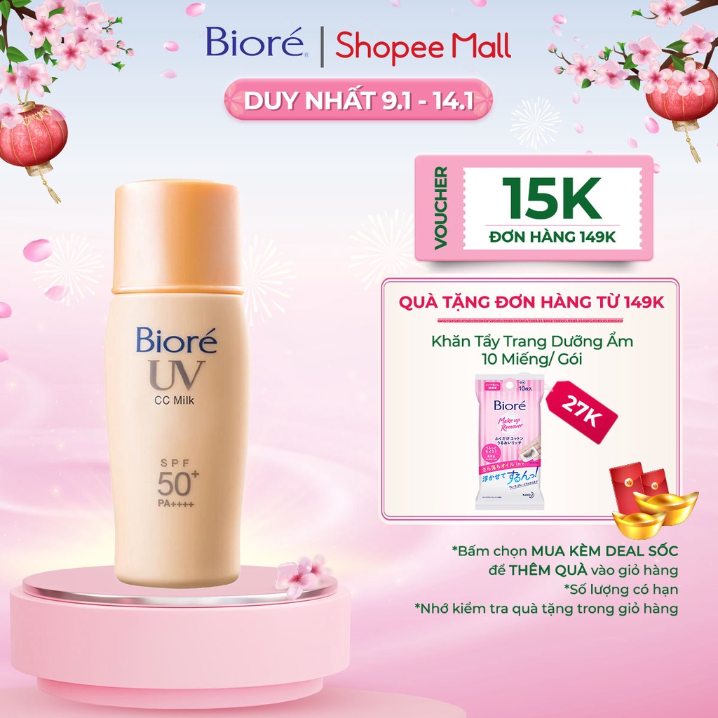 Sữa Chống Nắng CC Che Khuyết Điểm &amp; Đều Màu Da Biore 30ml