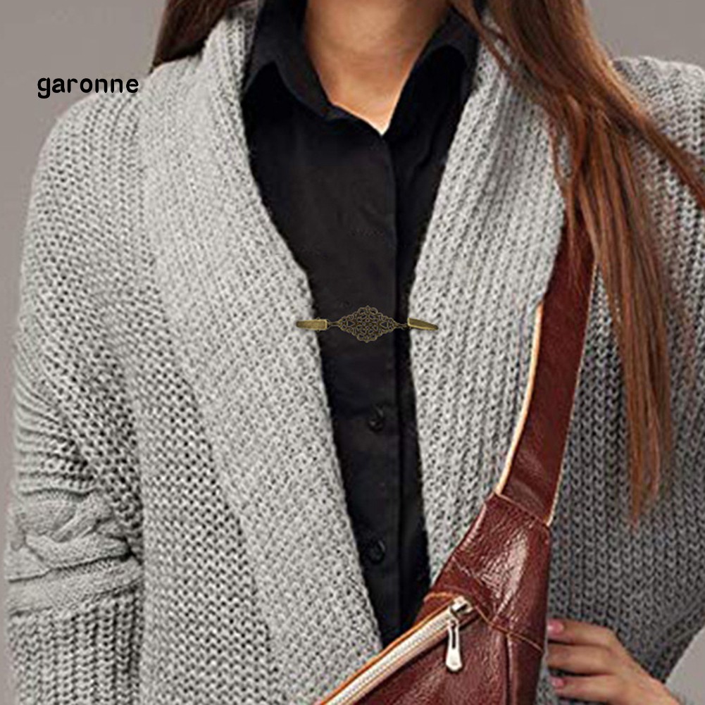 GA_Vintage Hollow Floral Cardigan Collar Clip Women Dress Shawl Cinch Clasp Pin