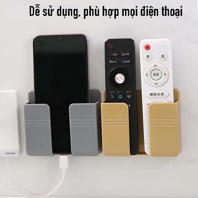 Kệ để điều khiển, điện thoại dán tường, làm từ nhựa ABS cao cấp - Giá Đỡ Sạc Điện Thoại Tiện Lợi - Có Móc Treo Giữ Dây