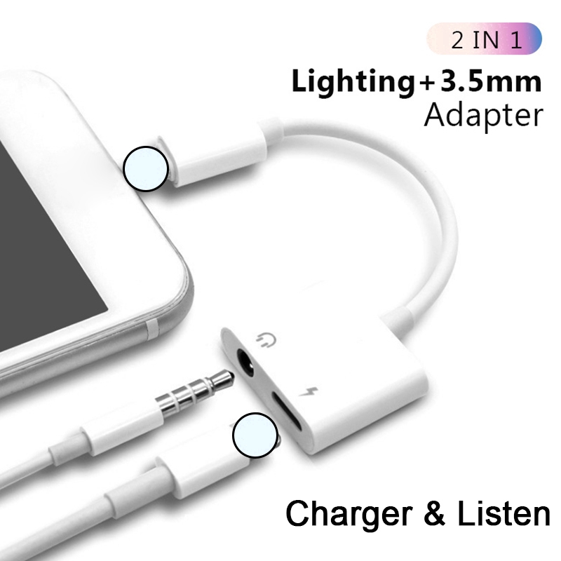 Thiết bị chuyển đổi âm thanh KEBIDUMEI 2 trong 1 từ cổng Lightning sang 3.5mm Aux