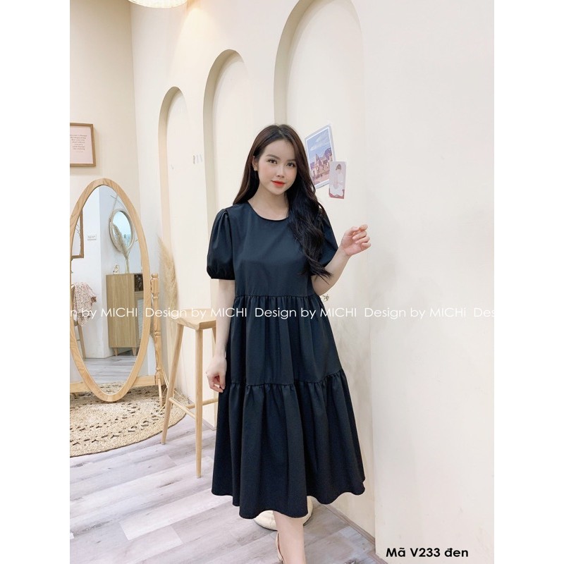 Váy suông babydoll 3 tầng, cổ nơ, đầm xuông rộng, freesize, nhiều màu, mã V233 - Michi's House | BigBuy360 - bigbuy360.vn