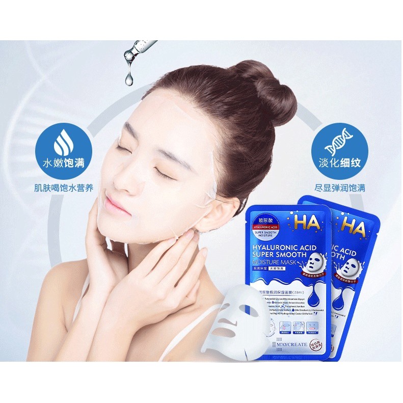 [Free ship 50k][Hàng chuẩn]Hộp mặt nạ dưỡng ẩm HA MayCreate Hyaluronic Acid Super Smooth Mask Xanh