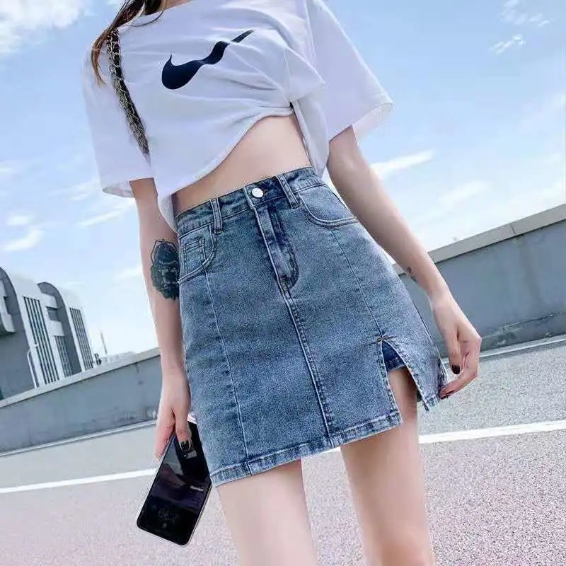 Chân Váy Denim Lưng Cao Dáng Chữ A Chống Chói Thời Trang Mùa Hè 2022 Cho Nữ