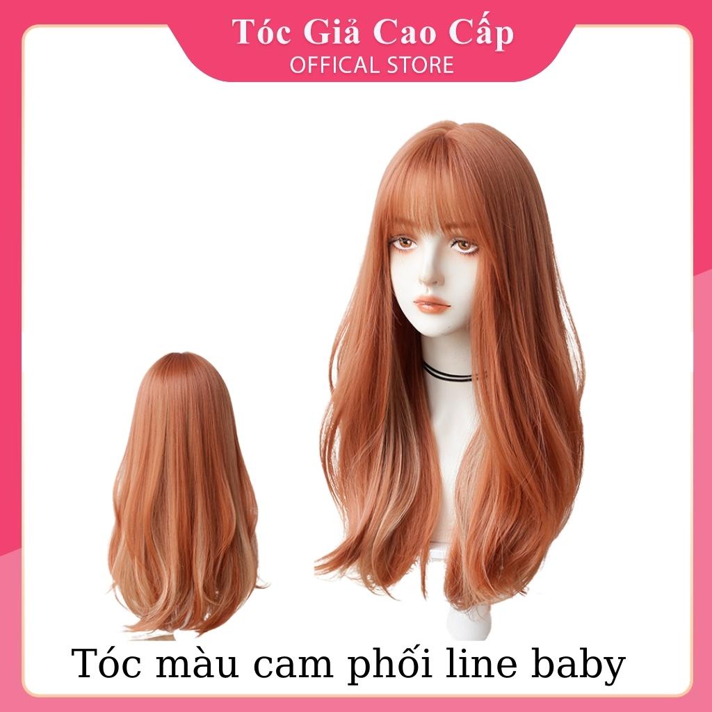 Tóc giả nguyên đầu nữ đẹp cúp tự nhiên màu cam phối line baby, tặng kèm lưới trùm tóc.