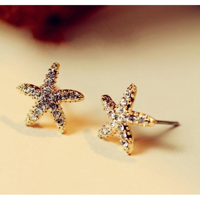 Bộ 3 đôi bông tai đính đá nhỏ gọn hình sao biển xinh xắn cho nữ