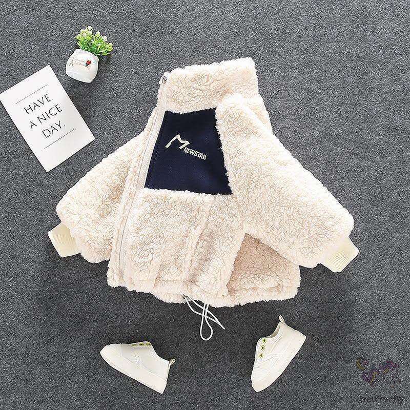Áo khoác len lông cừu ấm áp mùa đông kiểu Hàn Quốc cho bé