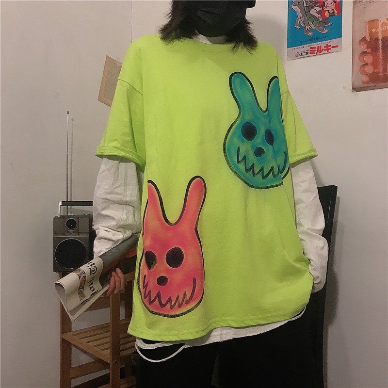 ÁO PHÔNG ĐẦU THỎ CUTE XANH NEON ULZZANG