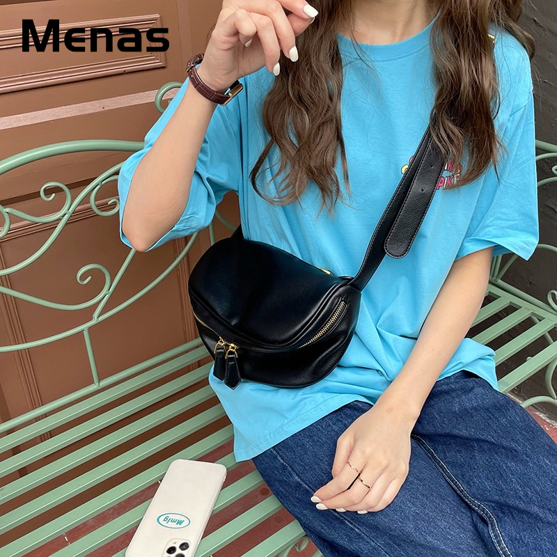 Menas Túi Xách Da PU Màu Trơn Phong Cách Phương Tây Dễ Phối Đồ Thời Trang Cho Nam